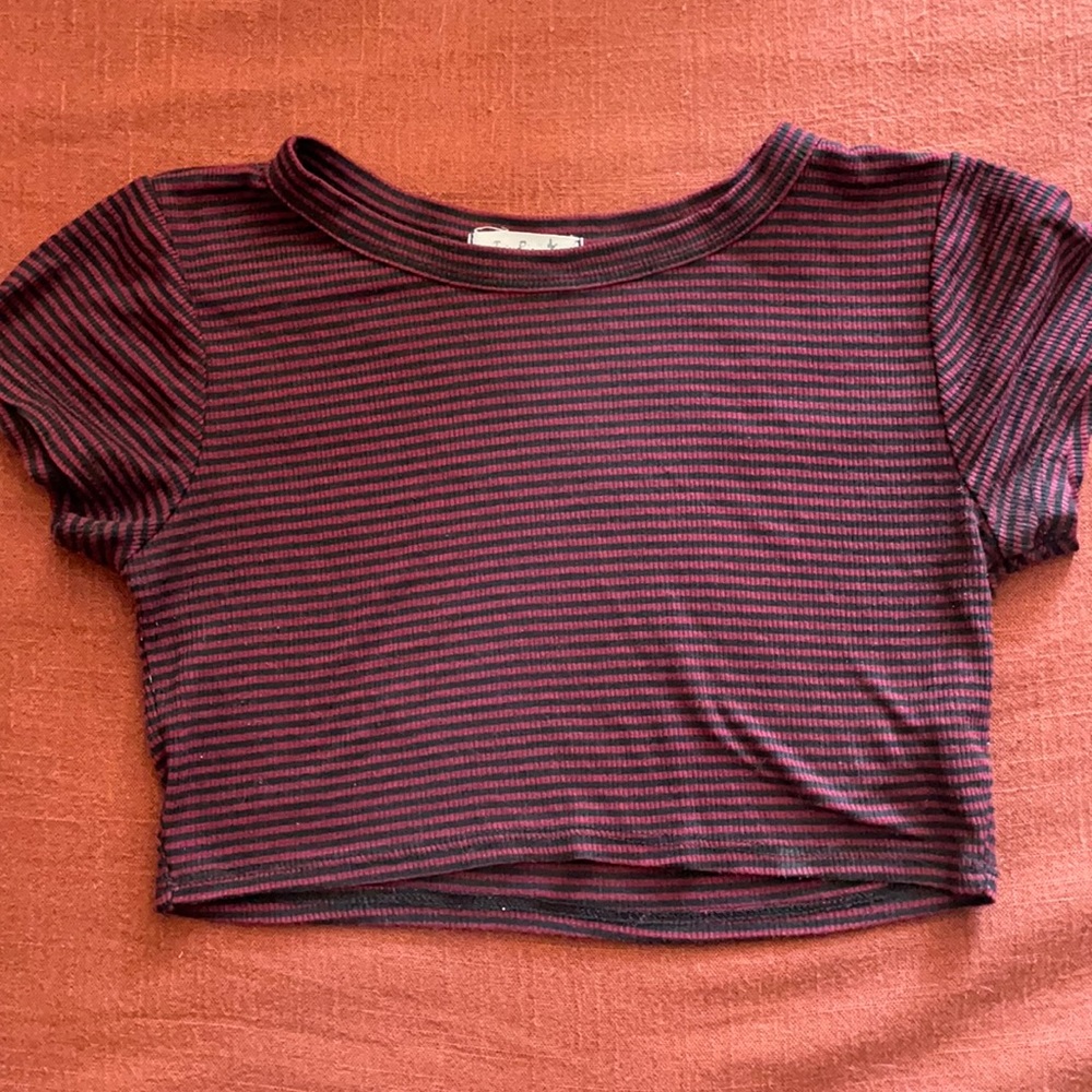 Burgundy/ black striped crop top. Size XS.